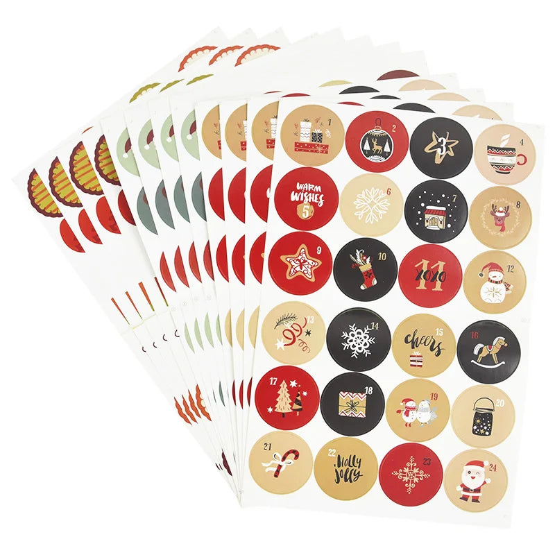 1-24Christmas Countdown Advent Calendar Number Stickers Xmas New Year Party DIY Baking Package Envelope Stationery Labels Decor