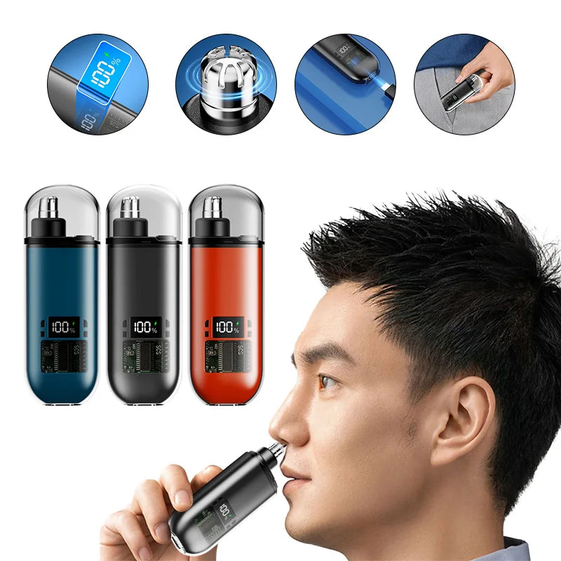 Portable Mini LED Display Nasal Hair Trimmer with Type-C Charging Versatile Compact Personal Grooming Tool