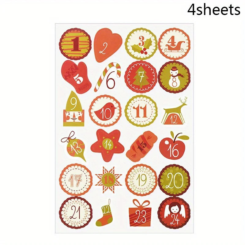 1-24Christmas Countdown Advent Calendar Number Stickers Xmas New Year Party DIY Baking Package Envelope Stationery Labels Decor