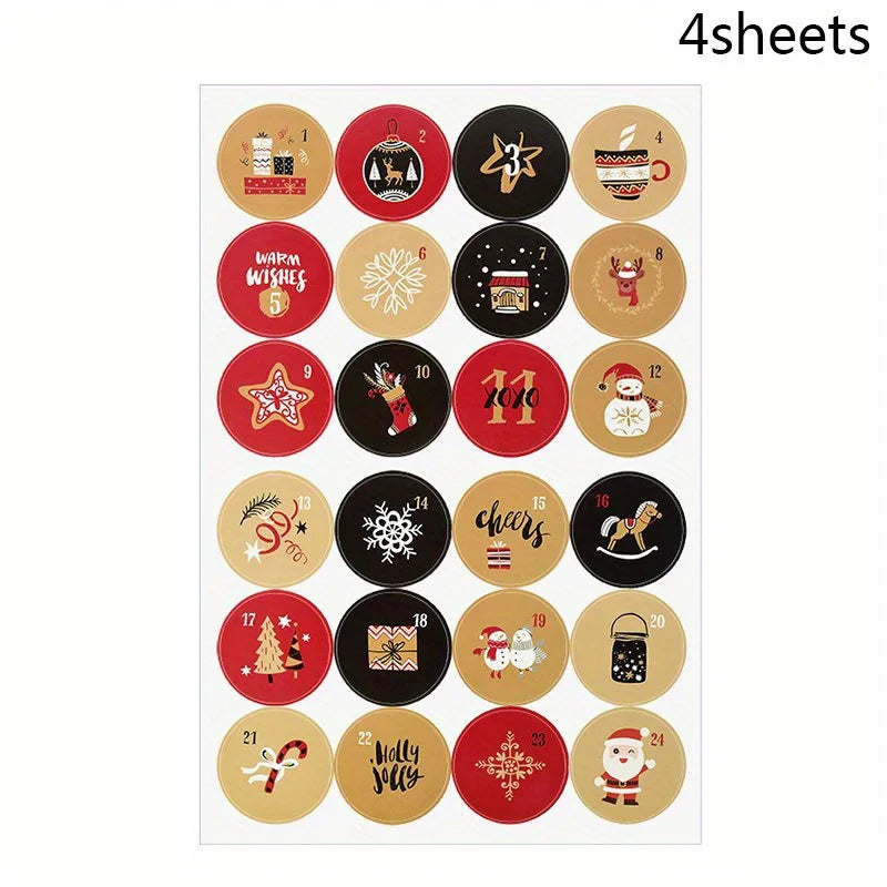 1-24Christmas Countdown Advent Calendar Number Stickers Xmas New Year Party DIY Baking Package Envelope Stationery Labels Decor