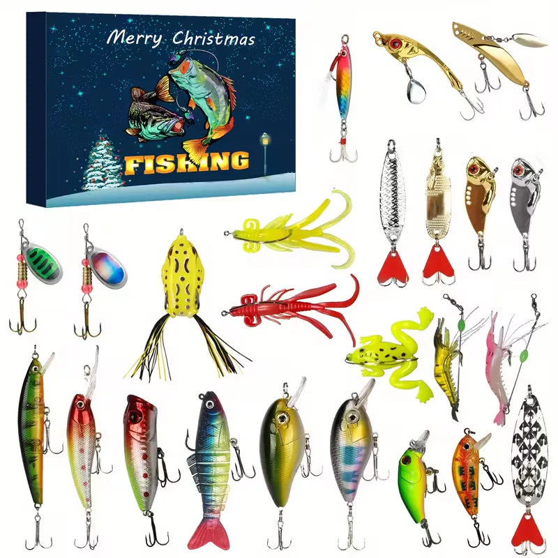 Fishing Advent Calendar 2025 24Pcs Fishing Lures Gift Box Kit Including Crankbaits Soft Baits Christmas Countdown Lure Gift Kit