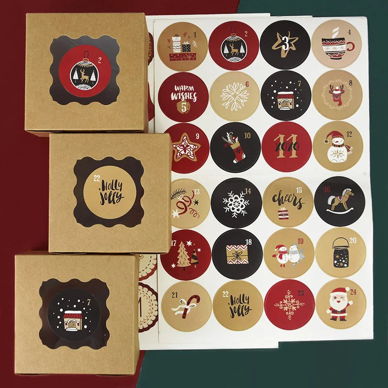 1-24Christmas Countdown Advent Calendar Number Stickers Xmas New Year Party DIY Baking Package Envelope Stationery Labels Decor