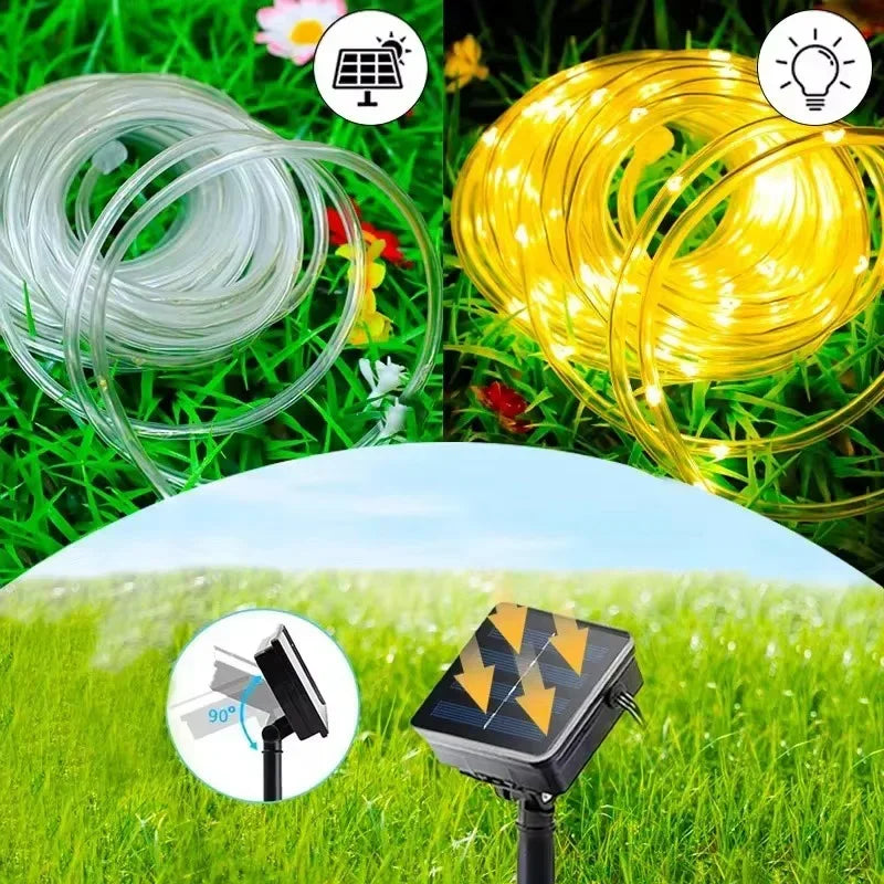 Halloween 7M/12M Outdoor Solar Tube Rope Led Light Garden Christmas Decoration Fairy String Light Outdoor Wedding Party Led Lamp
