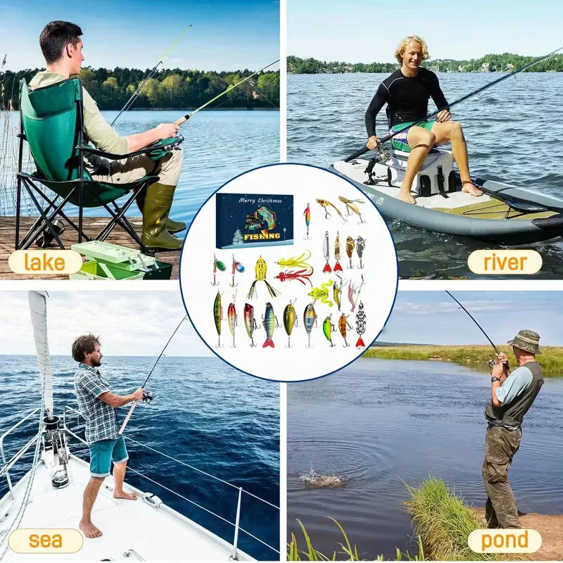 Fishing Advent Calendar 2025 24Pcs Fishing Lures Gift Box Kit Including Crankbaits Soft Baits Christmas Countdown Lure Gift Kit