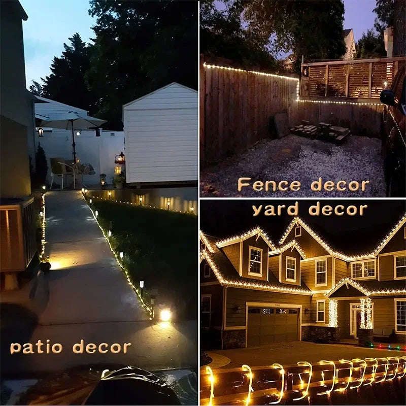 Halloween 7M/12M Outdoor Solar Tube Rope Led Light Garden Christmas Decoration Fairy String Light Outdoor Wedding Party Led Lamp