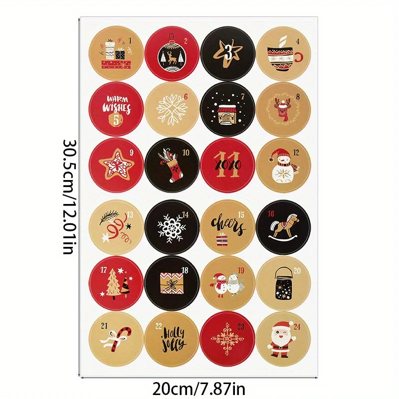 1-24Christmas Countdown Advent Calendar Number Stickers Xmas New Year Party DIY Baking Package Envelope Stationery Labels Decor