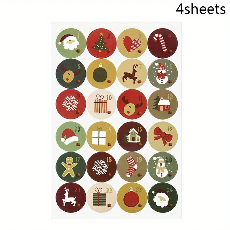 1-24Christmas Countdown Advent Calendar Number Stickers Xmas New Year Party DIY Baking Package Envelope Stationery Labels Decor