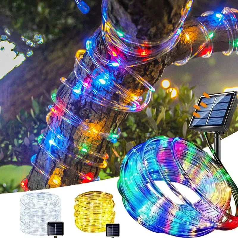 Halloween 7M/12M Outdoor Solar Tube Rope Led Light Garden Christmas Decoration Fairy String Light Outdoor Wedding Party Led Lamp